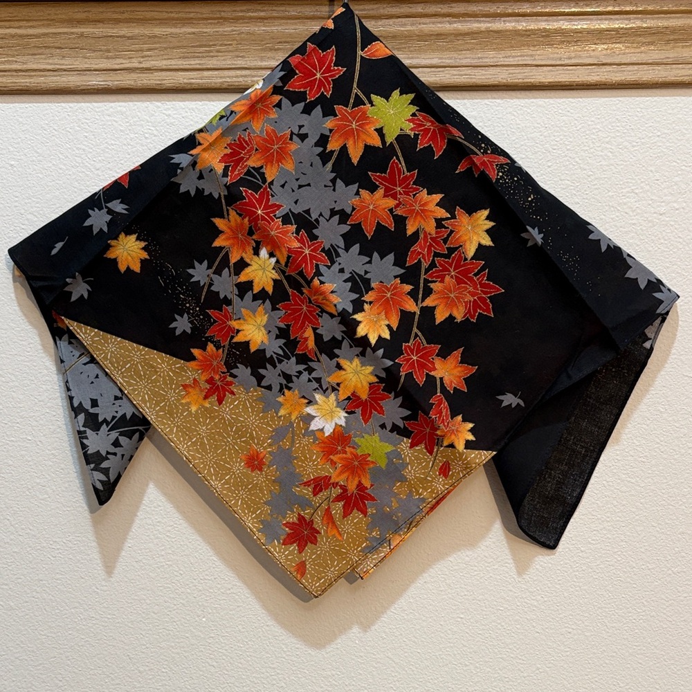 Floral Patterned Scarf/handkerchief with Autumn Leaves - Picture 3 of 7